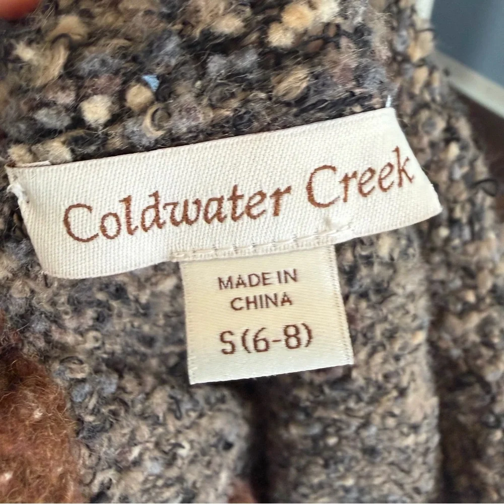 Coldwater Creek Rustic Boho Brown Wool Blend Knit Tweed Cardigan